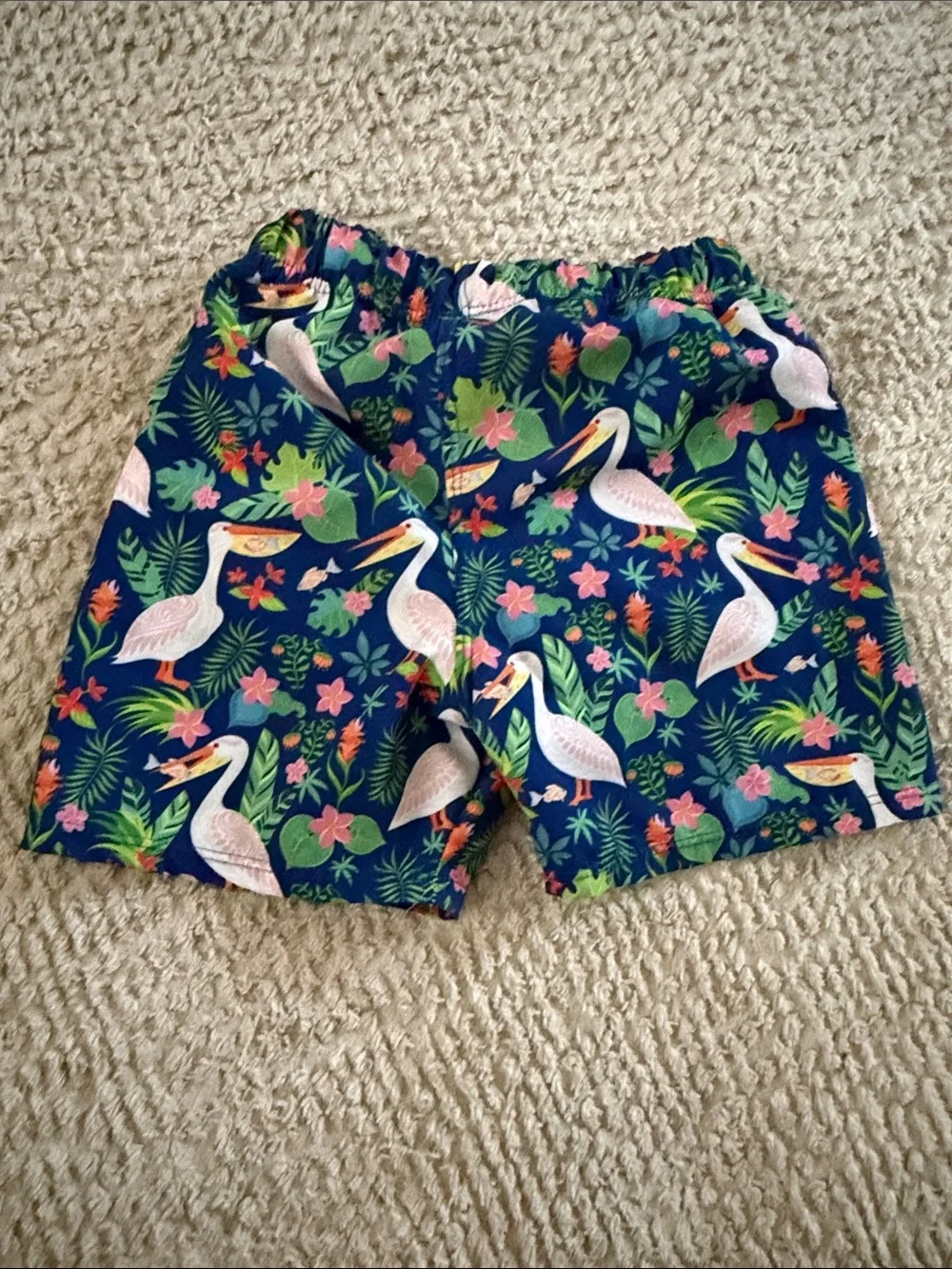 Boys Navy Pelican & Tropical Print Swim Shorts